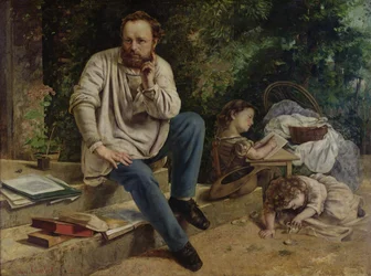 Pierre Joseph Proudhon (1809-65) und seine Kinder im Jahr 1853, 1865